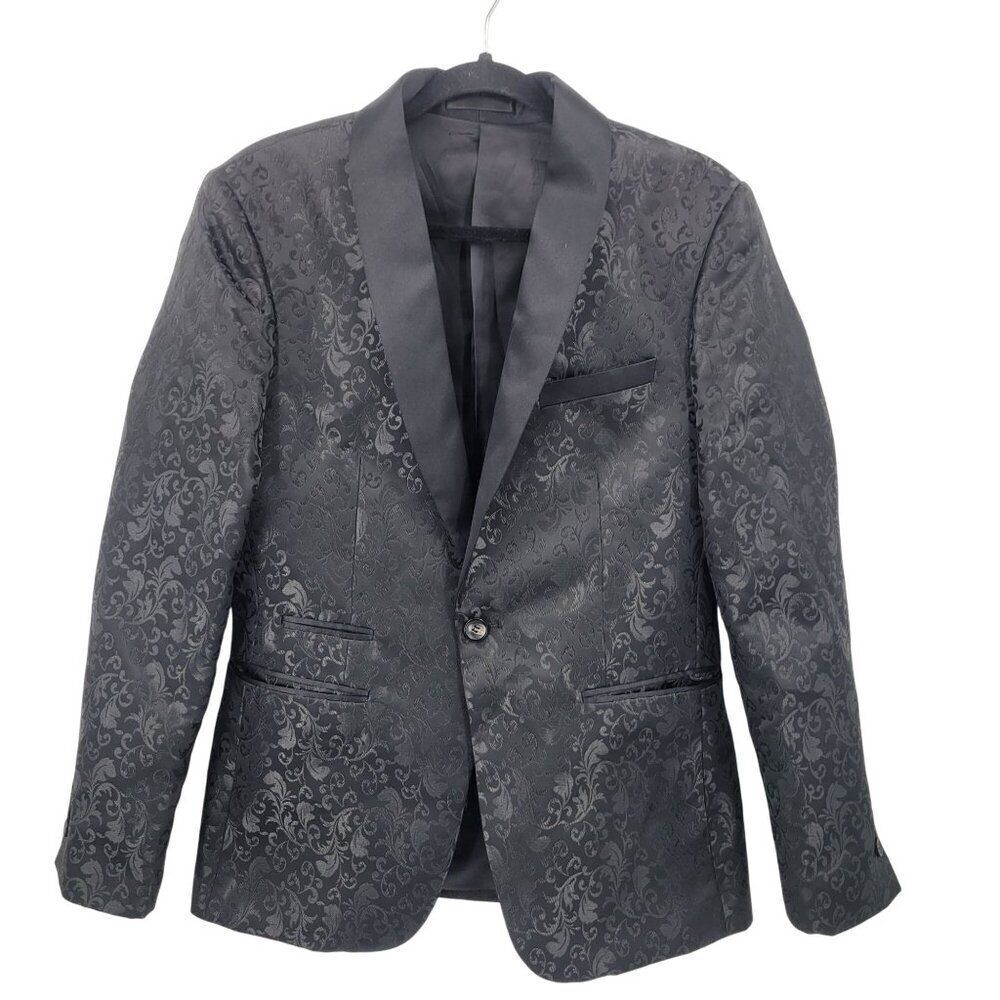 Avanti Milano Paisley Black Jacquard Tuxedo Jacket L‎ Satin Shawl Androgynous